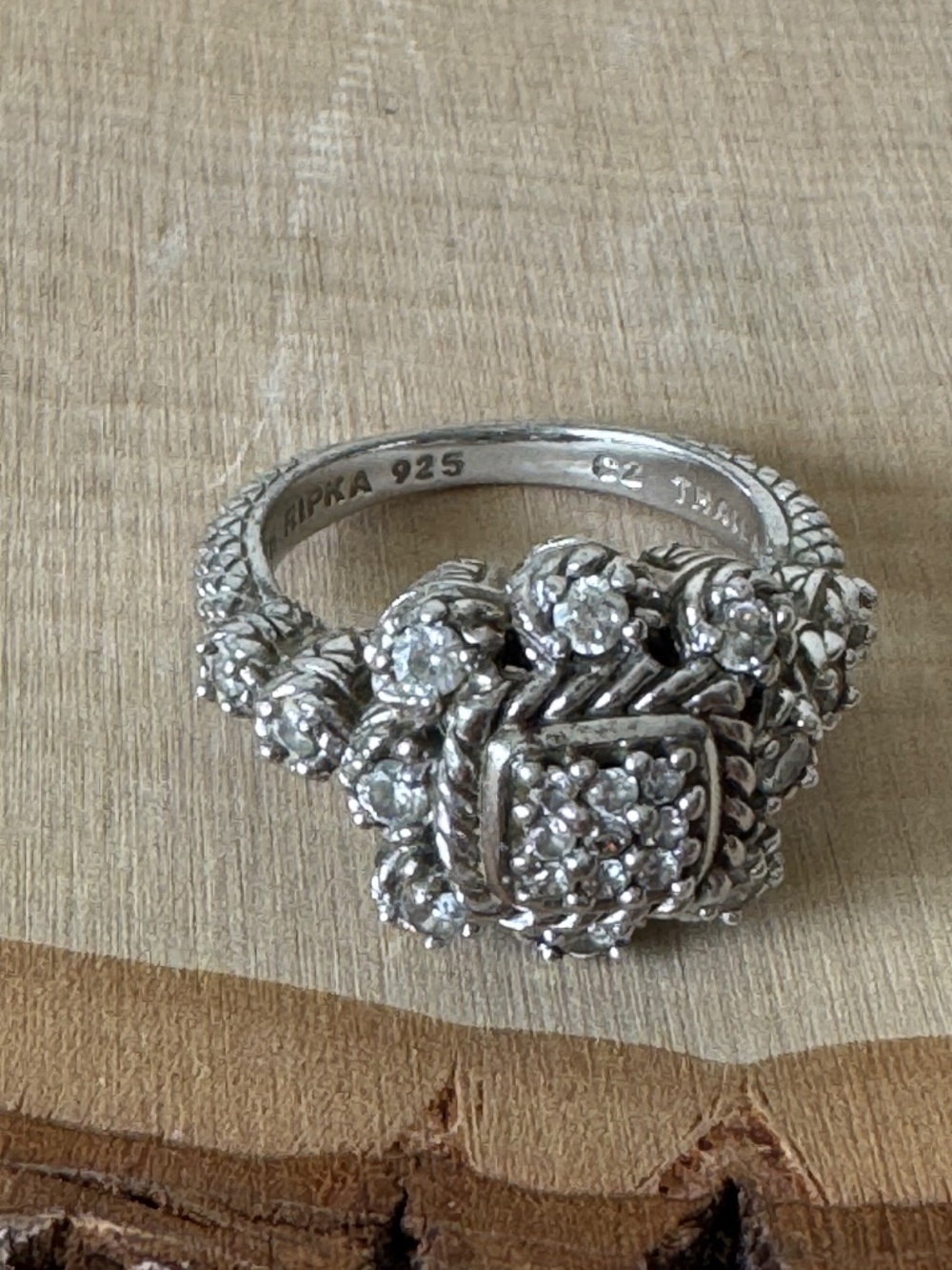 Judith Ripka 925 Sterling Silver CZ Square Cluster Cocktail Ring Size 8